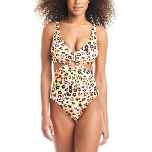 Bar III Women's Size Small Multicolor Animal-Print O-Ring Monokini Swimsuit NWT